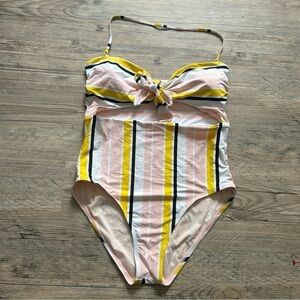 Gianni Bini Striped Cut out One piece Sweetheart neckline Tie Front Swimsuit XL